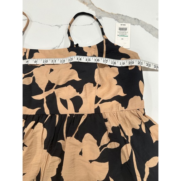 NWT A New Day 1X Black Tan Floral Print Square Neck Midi Dress Tie Back - Picture 6 of 7